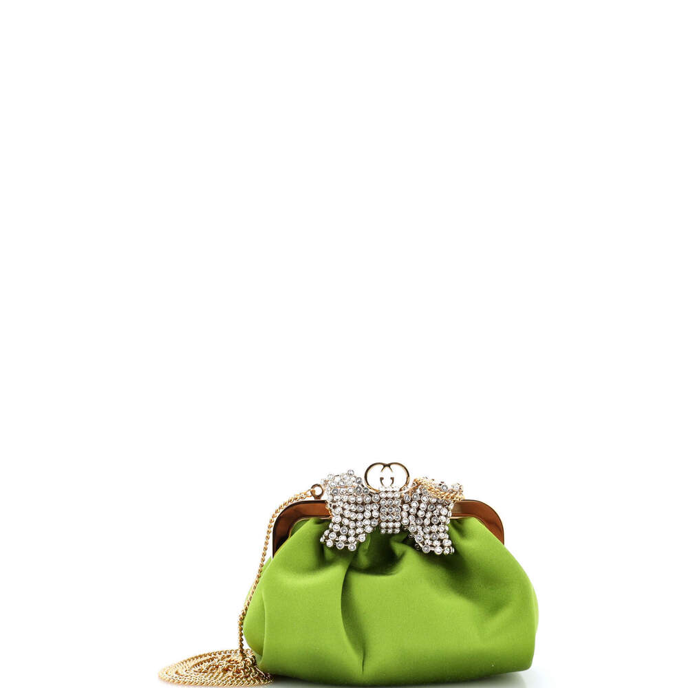 Gucci Crystal Bow Chain Clutch Satin